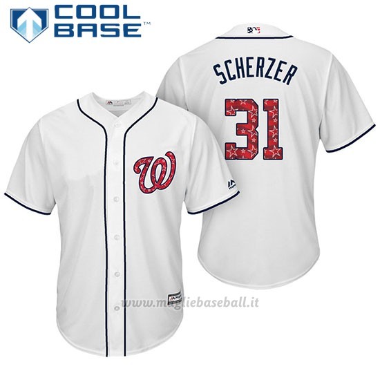 Maglia Baseball Uomo Washington Nationals 2017 Estrellas y Rayas Max Scherzer Bianco Cool Base
